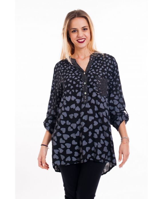 BLOUSE PRINT PAILLETTEN 5091 ZWART