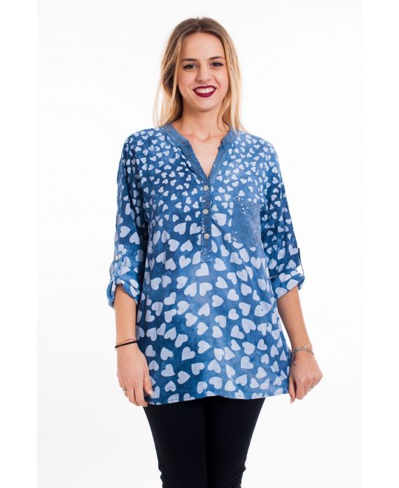 BLUSA DE LENTEJUELAS DE IMPRESIÓN 5091 AZUL