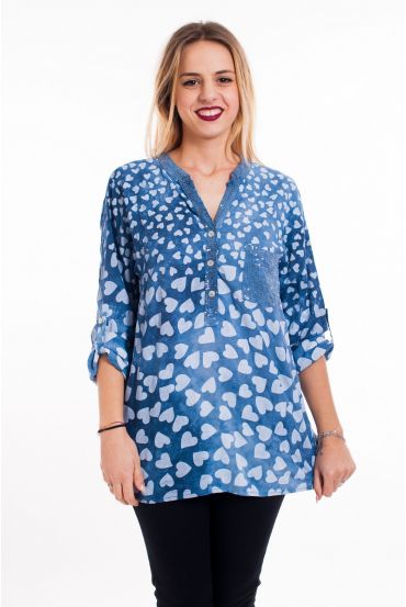 BLUSA DE LENTEJUELAS DE IMPRESIÓN 5091 AZUL