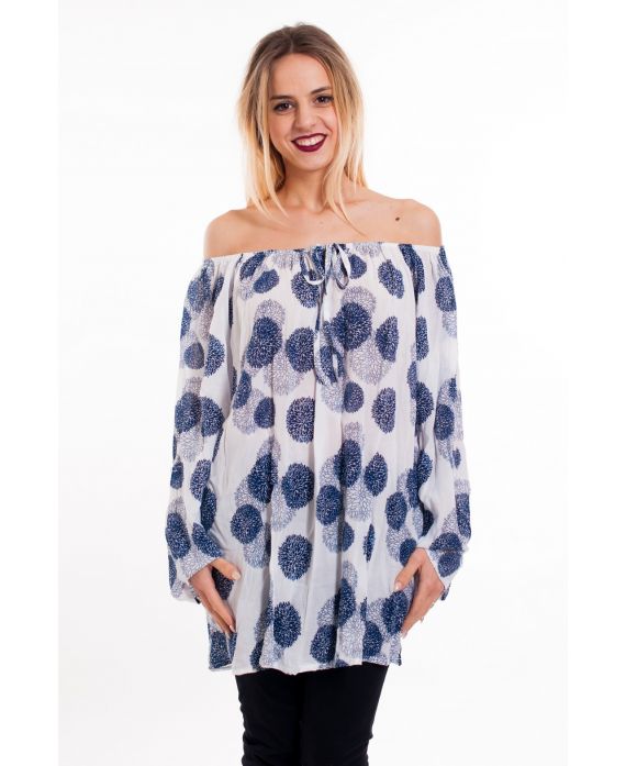 TUNIC PRINTED SHOULDERS DENUDEES 6003 WHITE