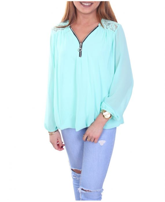 BLOUSE DENTELLE ZIP 5089 VERT PASTEL