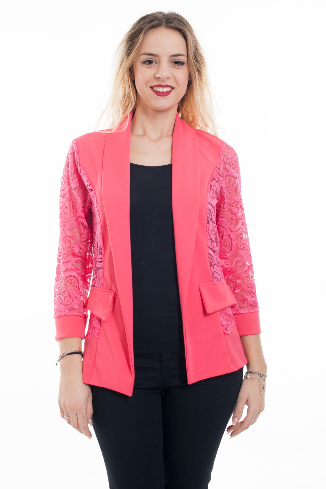 CHAQUETA BLAZER DE ENCAJE 6077 FUSHIA www.grossiste pret a porter