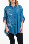 DI GRANDI DIMENSIONI DENIM SHIRT STAMPE 6049 BLU