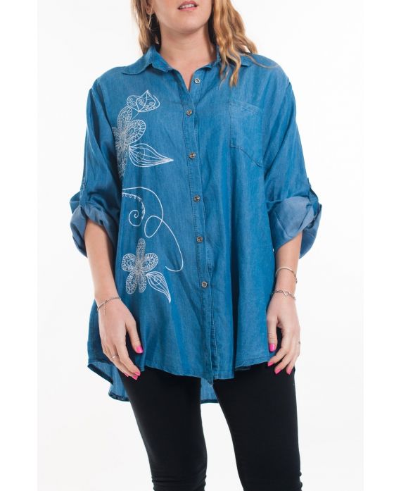 GROOT FORMAAT DENIM SHIRT PRINTS 6049 BLAUW