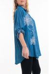 GRANDE TAILLE CHEMISE JEANS IMPRIME 6049 BLEU CLAIR