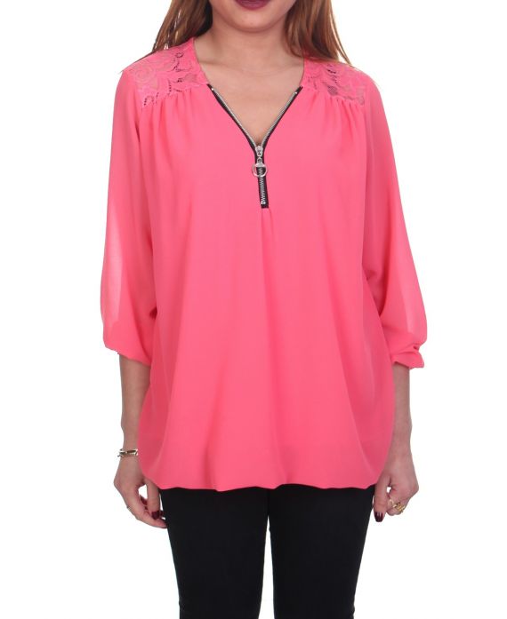 BLUSA DE ENCAJE ZIP 5089 DE CORAL