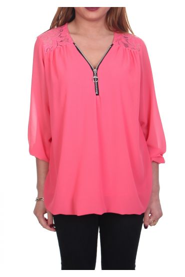 BLUSA DE ENCAJE ZIP 5089 DE CORAL