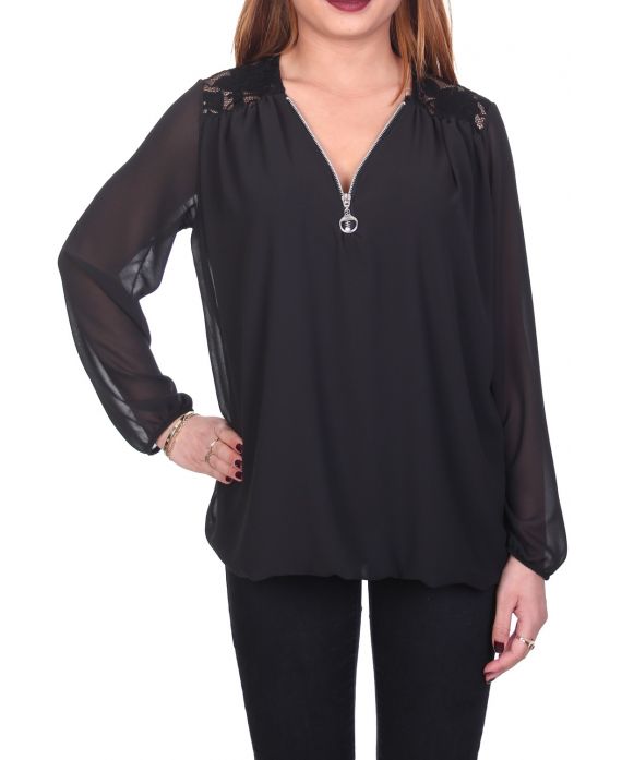 BLUSA DE ENCAJE ZIP 5089 NEGRO