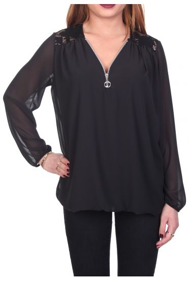 BLUSA DE ENCAJE ZIP 5089 NEGRO