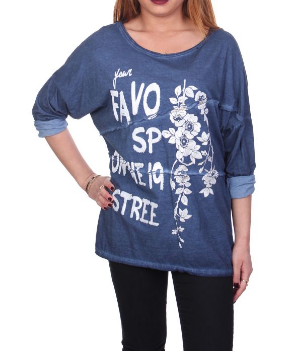 T-SHIRT FLOCAGE 4053 BLEU