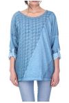 T-SHIRT MIX MATERIAL BLUE S7042