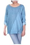 T-SHIRT MIX MATERIAL BLUE S7042