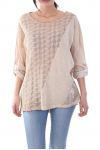 T-SHIRT MIX MATERIAL BEIGE S7042