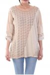 T-SHIRT MIX MATERIAL BEIGE S7042