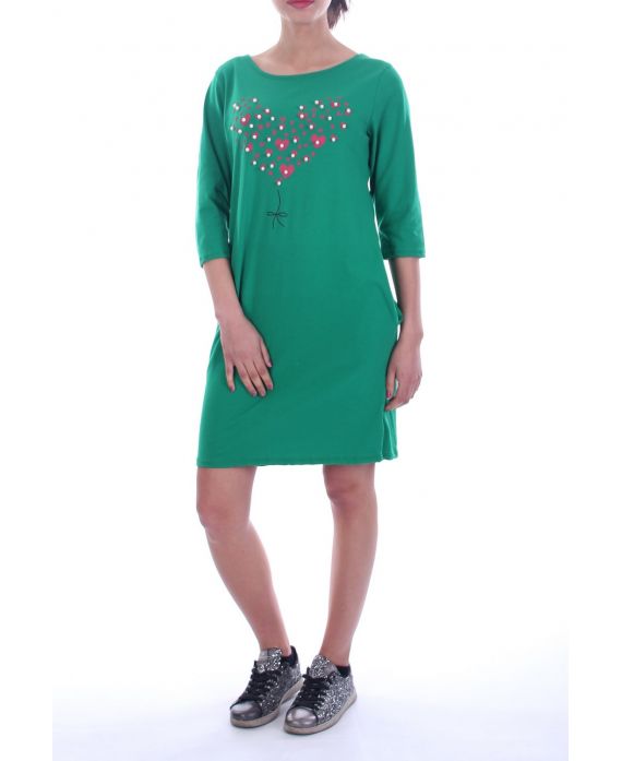 ROBE TUNIQUE CŒUR PERLES 7045 VERT