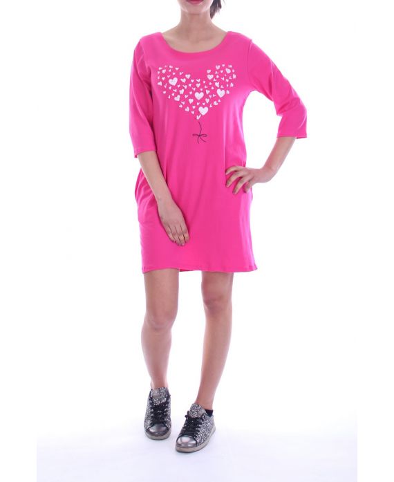 TUNIC DRESS HEART PEARL 7045 FUSHIA