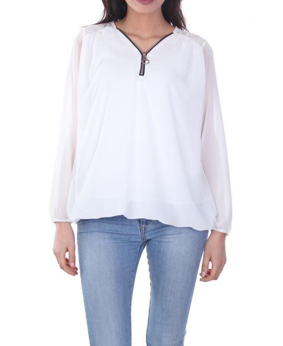 BLOUSE DENTELLE ZIP 5089 BLANC