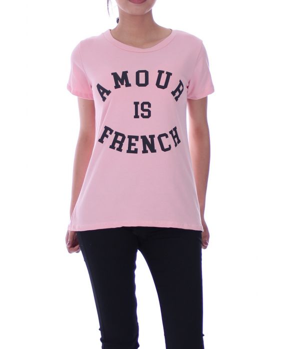 T-SHIRT AMOUR IS FRENCH 9008 ROSE