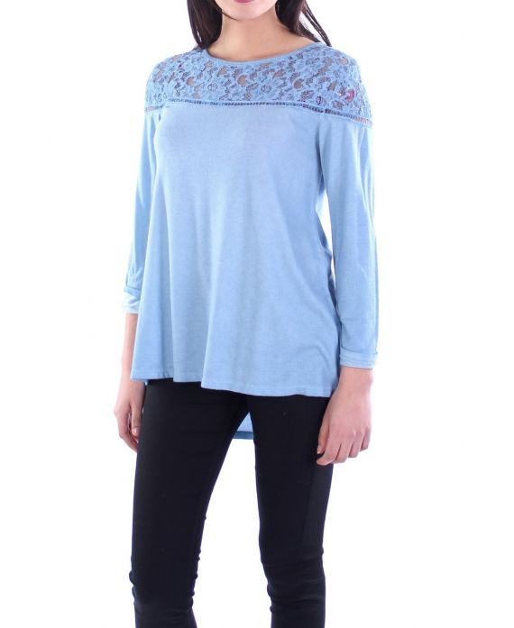 T-SHIRT in PIZZO PAILLETEE S9076 BLU