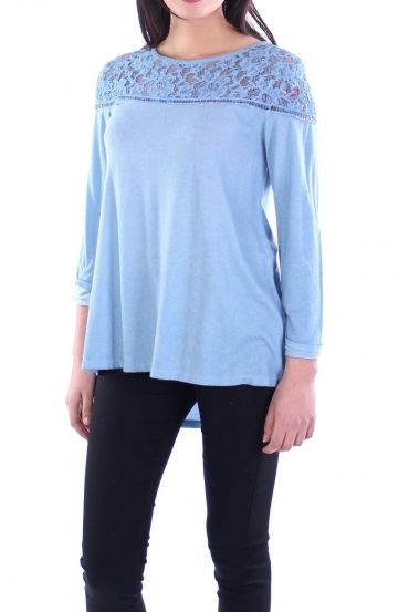 T-SHIRT in PIZZO PAILLETEE S9076 BLU