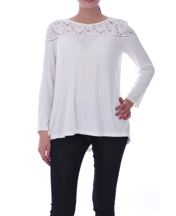 T-SHIRT in PIZZO PAILLETEE S9076 BIANCO