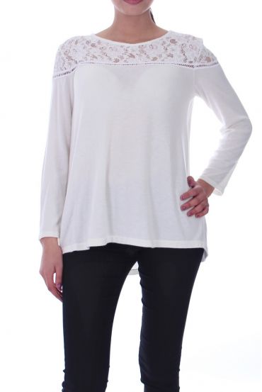 T-SHIRT in PIZZO PAILLETEE S9076 BIANCO
