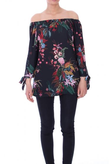 TUNIC PRINTED TROPICAL 5072 BLACK