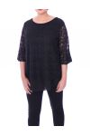 LARGE SIZE TUNIC TOP LACE 9057 BLACK