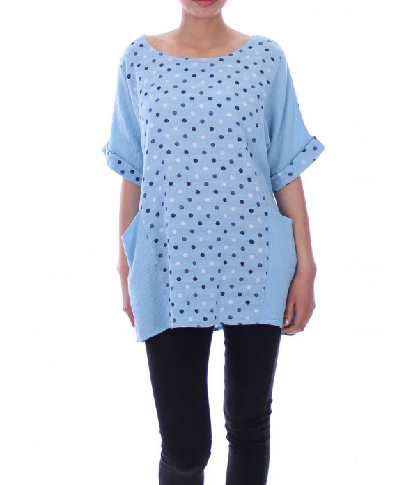 TUNIQUE 2 POCHES POIS 9083 BLEU