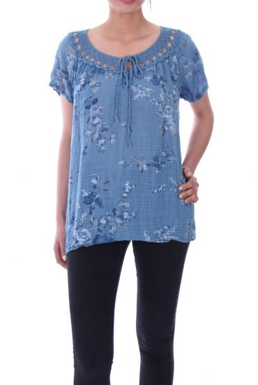 TOP NECKLINE EMBROIDERED 9072 BLUE