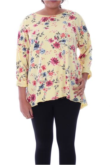 LARGE SIZE T-SHIRT PRINT FLOWERS 6069 YELLOW