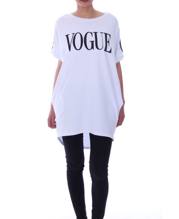 T-SHIRT LONG 2 POCHES VOGUE 9059 BLANC