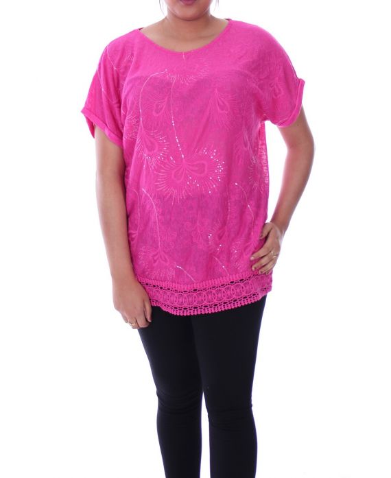 GRANDE TAILLE TUNIQUE SEQUINS 9098 FUSHIA