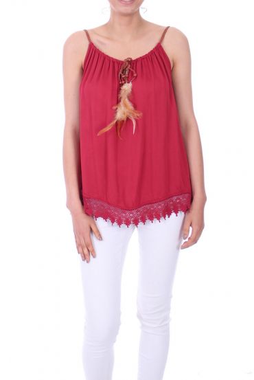 TOP NECK HAS FEATHERS 0044 BORDEAUX