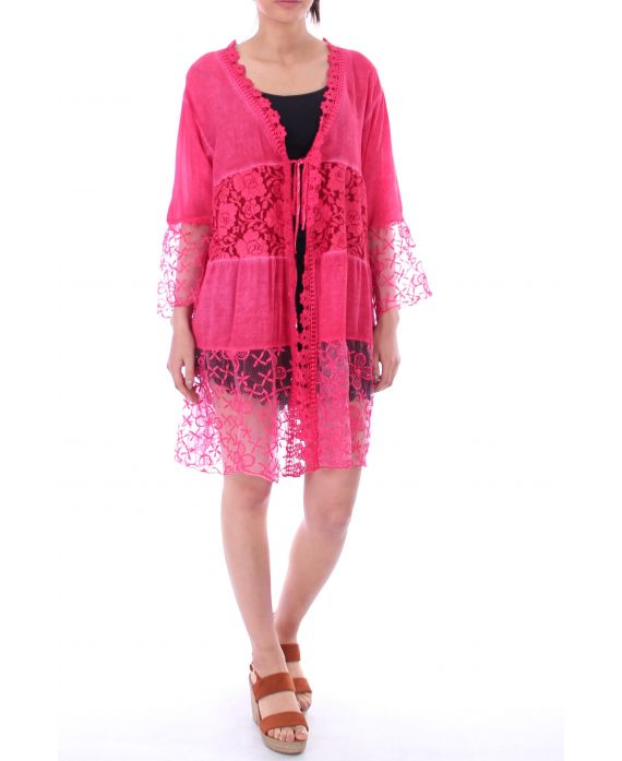 GILET EMPIECEMENT DENTELLE 0011 FUSHIA - BOHEME