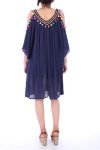 ROBE A POMPONS 0034 BLEU MARINE - BOHEME