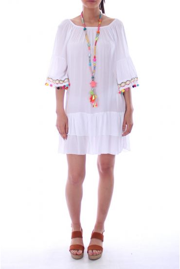 ROBE A POMPONS 0055 BLANC - BOHEME