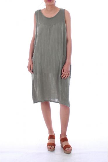 LINEN DRESS 0073 ARMY GREEN