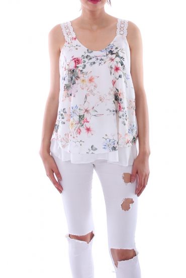 TOP DENTELLE ET FLEURS 0086 BLANC