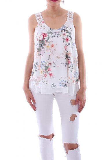TOP LACE AND FLOWERS 0086 WHITE