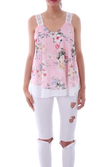 TOP DENTELLE ET FLEURS 0086 ROSE