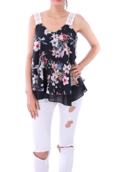TOP LACE AND FLOWERS 0086 BLACK