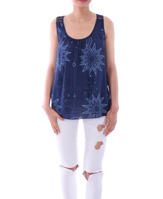 TOP PRINT BACK LACE 0114 BLUE