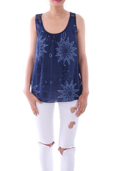 TOP PRINT BACK LACE 0114 BLAUW