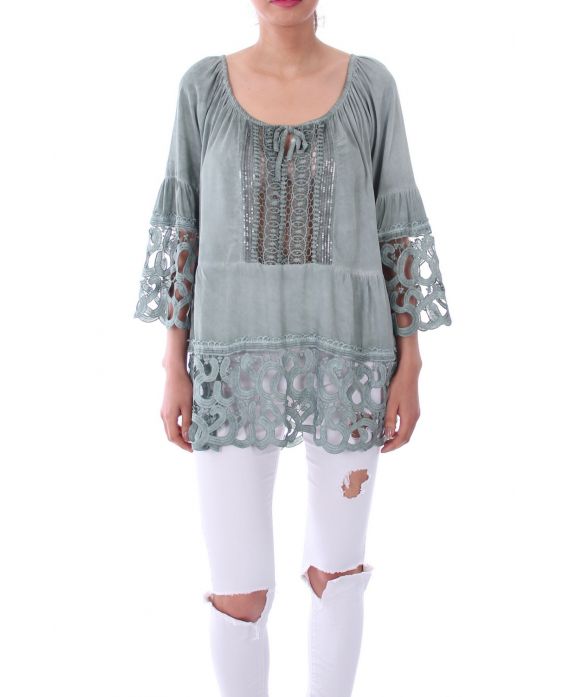 TUNIC MIX LACE 0116 BLEU - BOHEME