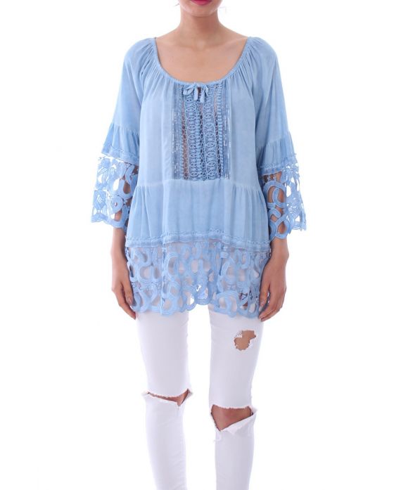 TUNIC MIX LACE 0116 BLEU - BOHEME