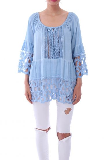 TUNIC MIX LACE 0116 BLEU - BOHEME