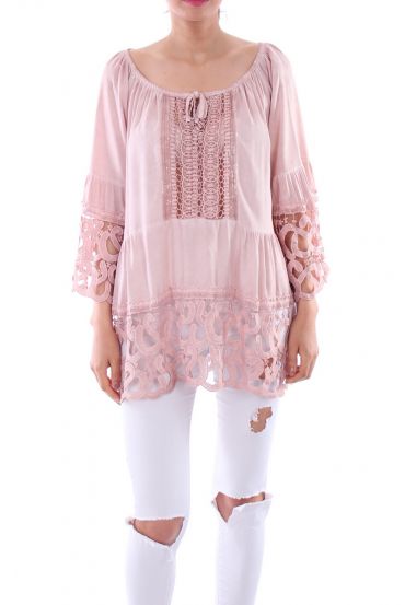 TUNIC MIX LACE 0116 BLEU - BOHEME