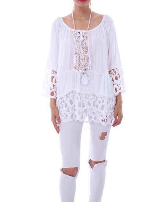 TUNIC MIX LACE 0116 BLEU - BOHEME