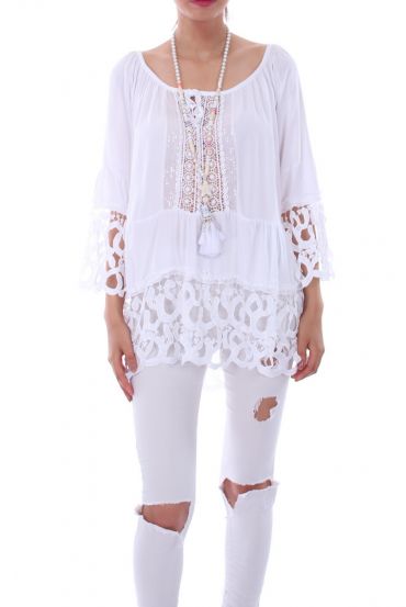 TUNIC MIX LACE 0116 BLEU - BOHEME